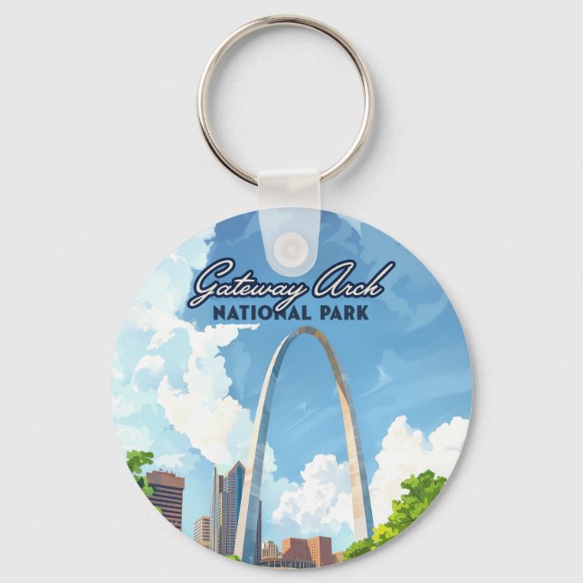 Gateway Arch National Park Missouri St Louis Retro Key Ring (Front)