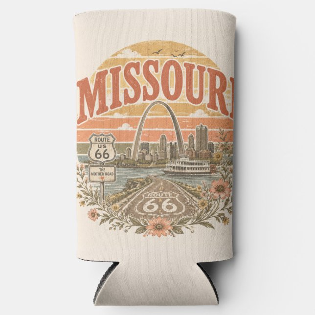 Gateway Arch Route 66 Road Refreshment Seltzer Can Cooler (Front)