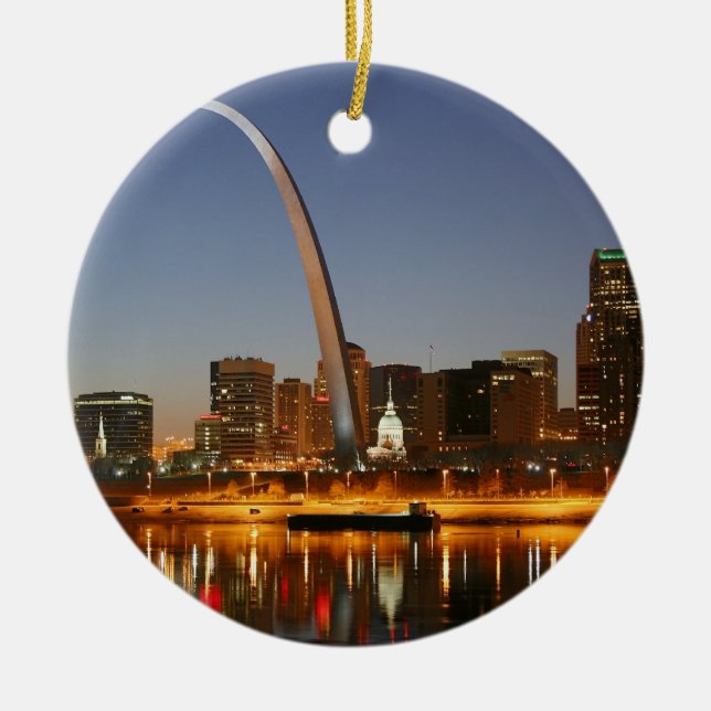 Gateway Arch St. Louis Mississippi at Night Ceramic Tree Decoration (Front)