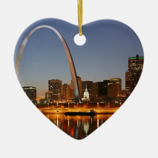 Gateway Arch St. Louis Mississippi at Night Ceramic Tree Decoration (Front)