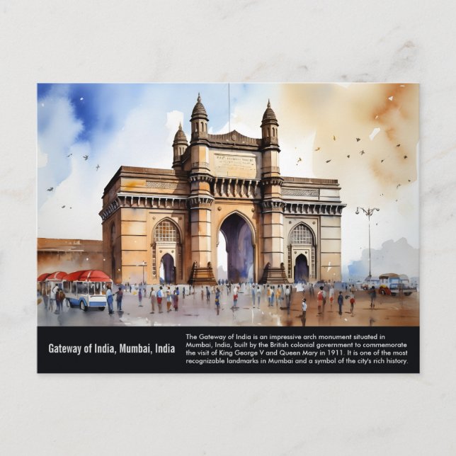 Gateway of India Mumbai Watercolor Painting Postcard (Front)
