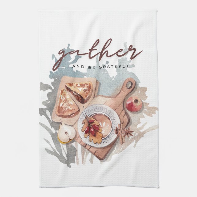 Gather and Be Grateful Thansgiving Gathering Tea Towel (Vertical)