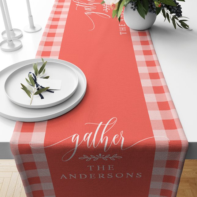 Gather Coral Buffalo Check Fall Thanksgiving Short Table Runner (Creator Uploaded)