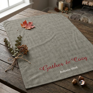 Gather Cosy Rustic Script Grey Red Sherpa Blanket
