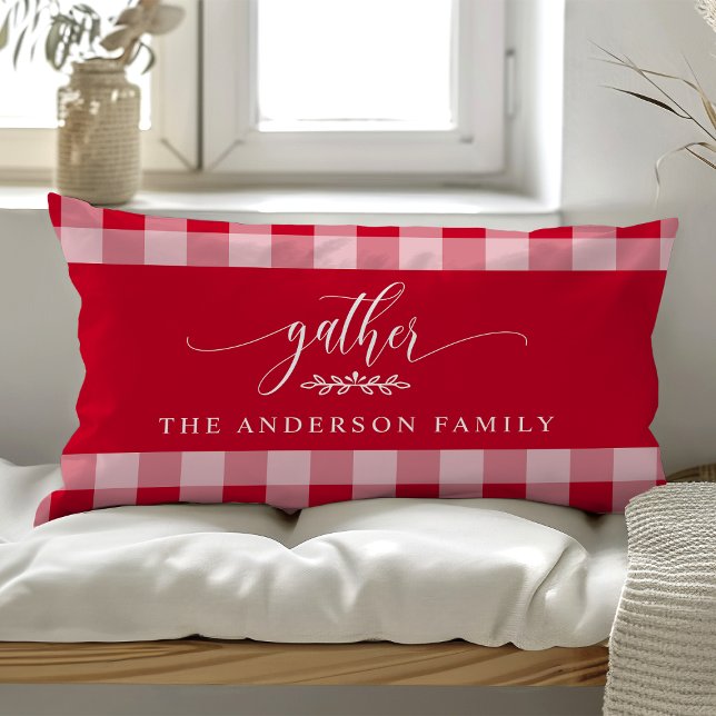 Gather Fall Red & White Buffalo Check  Lumbar Cushion (Creator Uploaded)