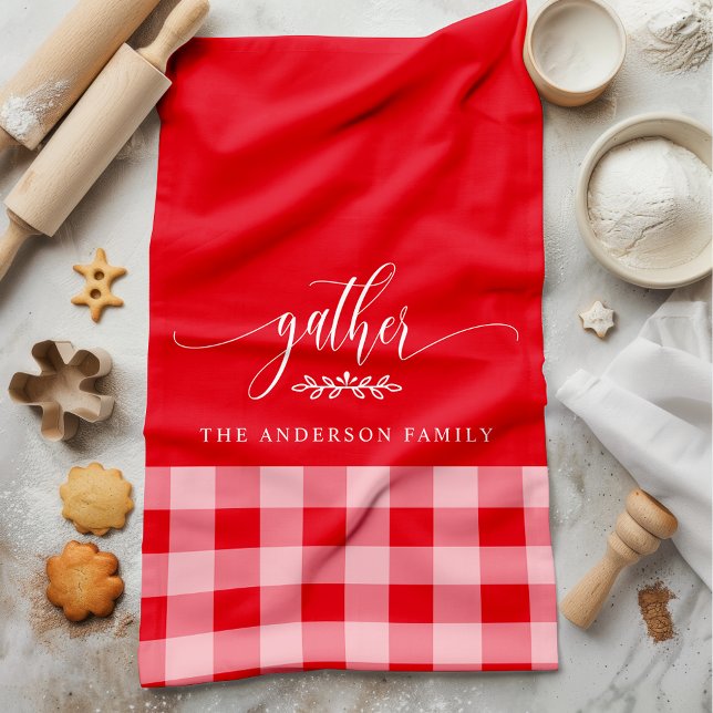 Gather Fall Red & White Buffalo Check Tea Towel (Creator Uploaded)
