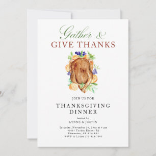 Gather & Give Thanks Thanksgiving Dinner Turkey Invitation