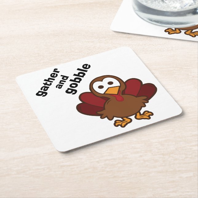 Gather & Gobble Turkey Thanksgiving Party Coasters (Angled)