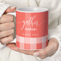 Gather Happy Fall Coral & White Buffalo Check