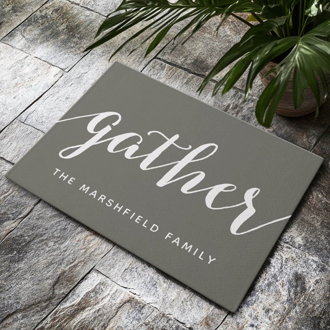 Gather - Modern calligraphy with Family Name Doormat (Custom Welcome Doormat)
