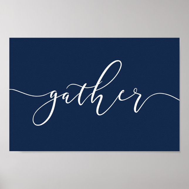 Gather Navy Blue Kitchen Dining Room Sign Poster  (Front)