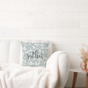 Gather Script Floral Country Green Cushion
