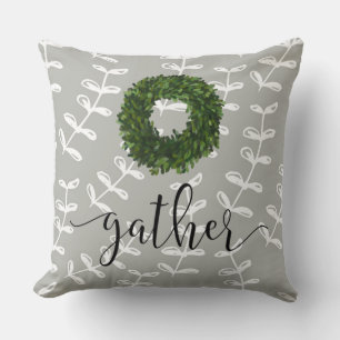 Gather Script Floral Modern Farmhouse Simple Cushion