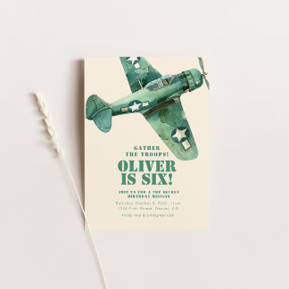 Gather the Troops Military Aeroplane Birthday Invitation