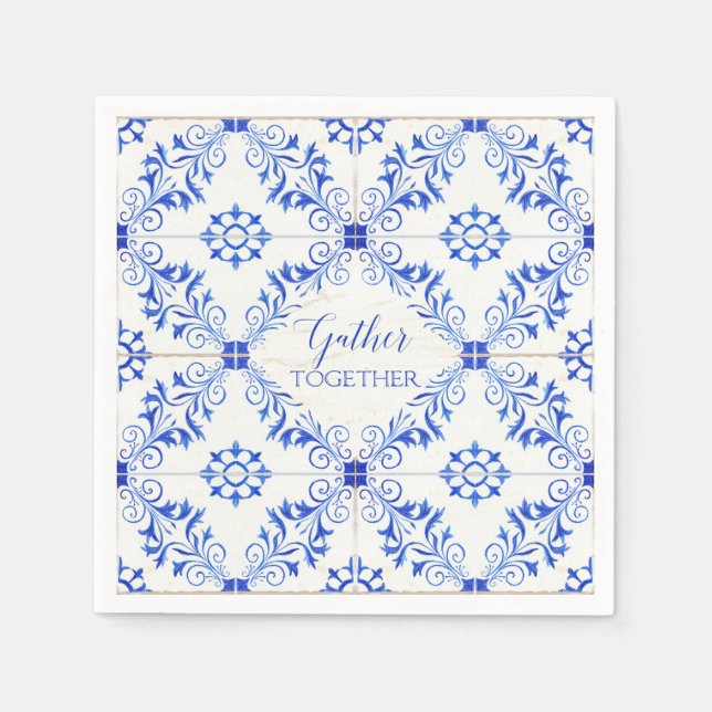 Gather Together Farmhouse Rustic Watercolor Tile Napkin (Front)