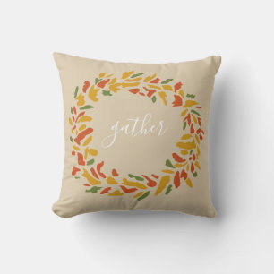Gather Welcome Wreath Autumn Painting Throw Pillow