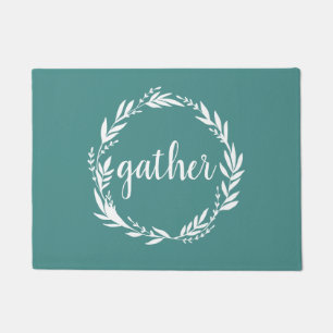 Gather Wreath Farmhouse Turquoise Doormat