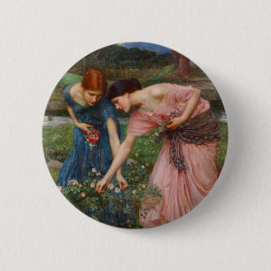 Gather Ye Rosebuds by John W. Waterhouse 6 Cm Round Badge