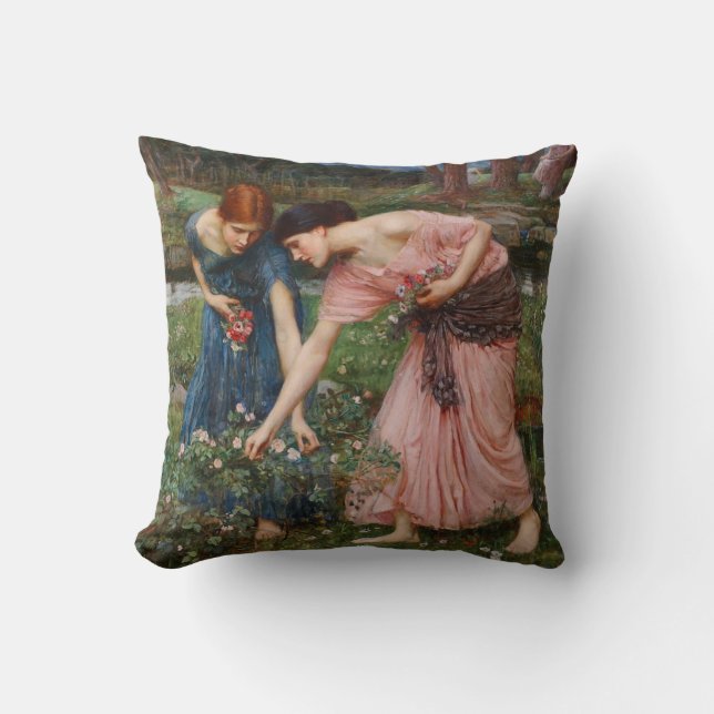 Gather Ye Rosebuds Pre-Raphaelite Throw Pillow (Front)