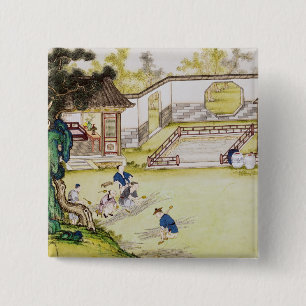 Gathering bamboo to make paper 15 cm square badge