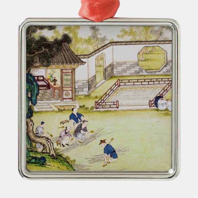 Gathering bamboo to make paper metal tree decoration (Front)