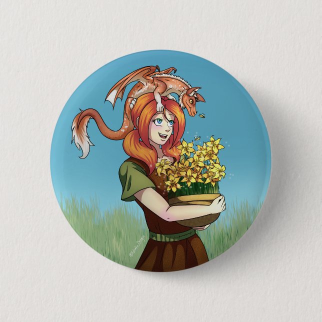 Gathering Flowers with a Dragon 6 Cm Round Badge (Front)