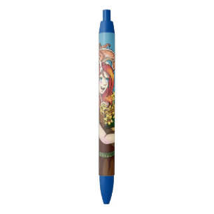 Gathering Flowers with a Dragon Black Ink Pen