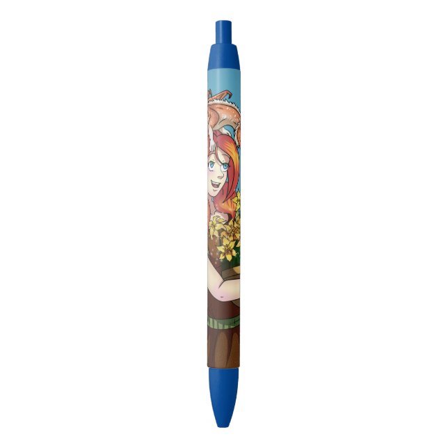 Gathering Flowers with a Dragon Black Ink Pen (Front Vertical)
