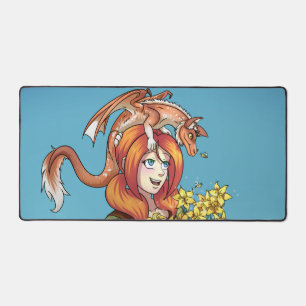 Gathering Flowers with a Dragon Desk Mat