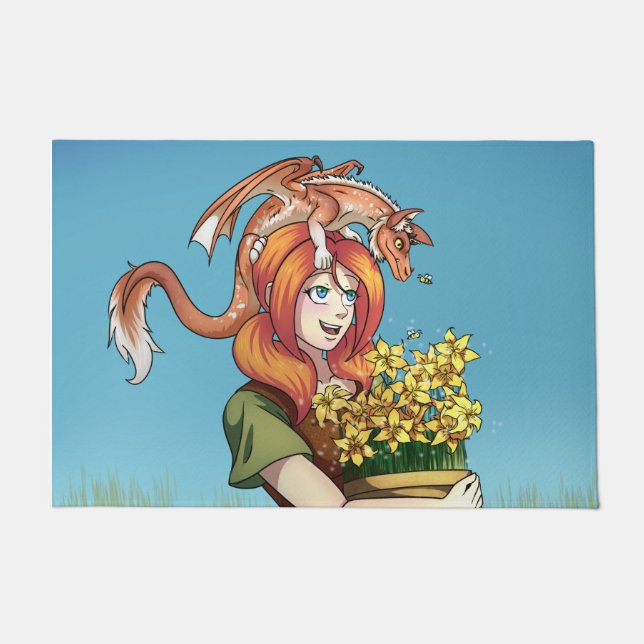 Gathering Flowers with a Dragon Doormat (Front)