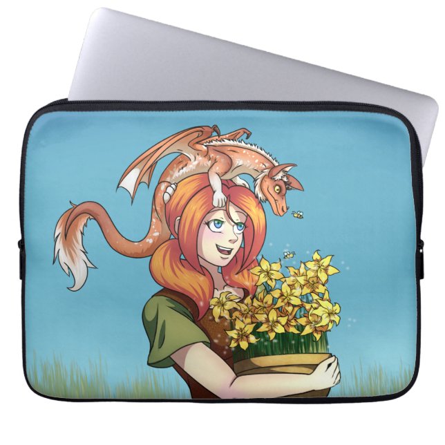 Gathering Flowers with a Dragon Laptop Sleeve (Front)