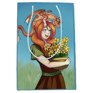 Gathering Flowers with a Dragon Medium Gift Bag