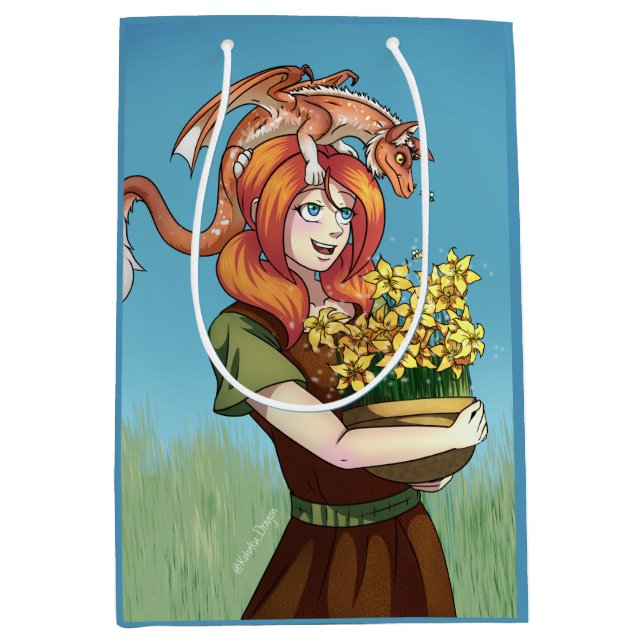 Gathering Flowers with a Dragon Medium Gift Bag (Front)