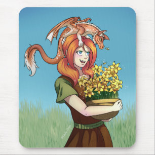 Gathering Flowers with a Dragon Mouse Pad
