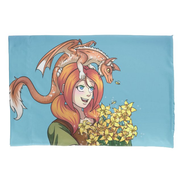Gathering Flowers with a Dragon Pillowcase (Front)