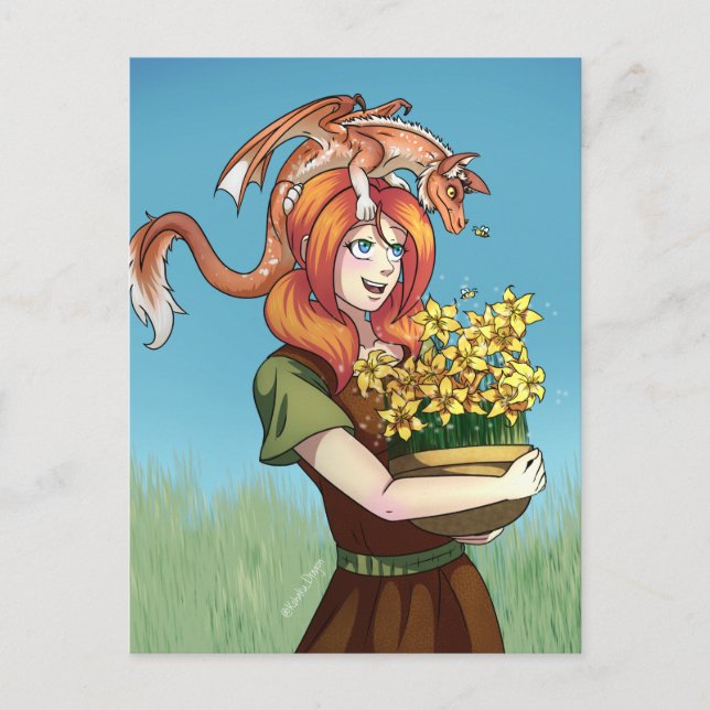 Gathering Flowers with a Dragon Postcard (Front)