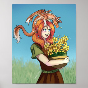 Gathering Flowers with a Dragon Poster