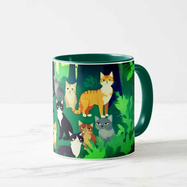 Gathering of Cats in a Shady Forest Glade Mug (Front Right)