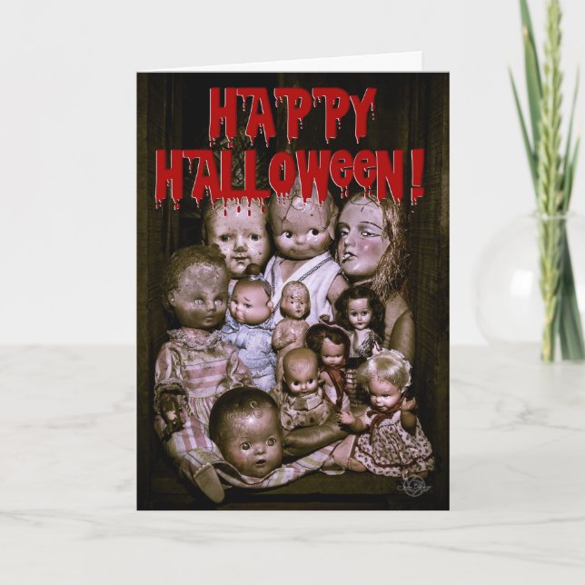 Gathering of creepy Halloween dolls. Card (Front)