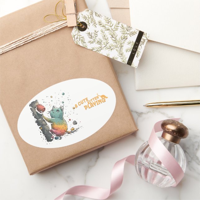 Gatito Travieso Oval Sticker (Gifting)