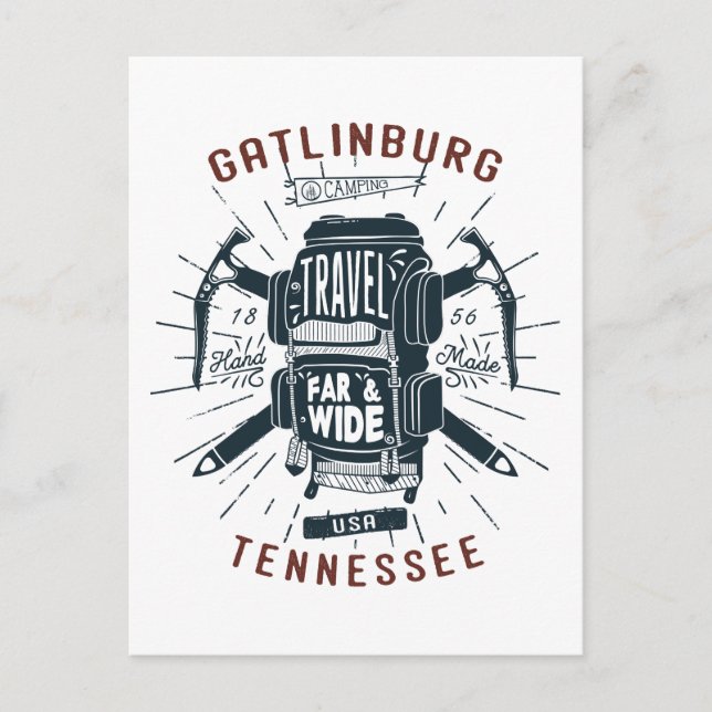 Gatlinburg Tennessee Backpack Gear Retro Travel Postcard (Front)
