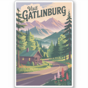 Gatlinburg Tennessee Cabin Travel Art Vintage