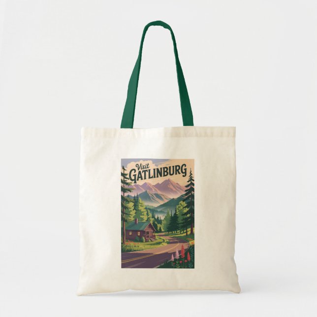 Gatlinburg Tennessee Cabin Travel Art Vintage Tote Bag (Front)