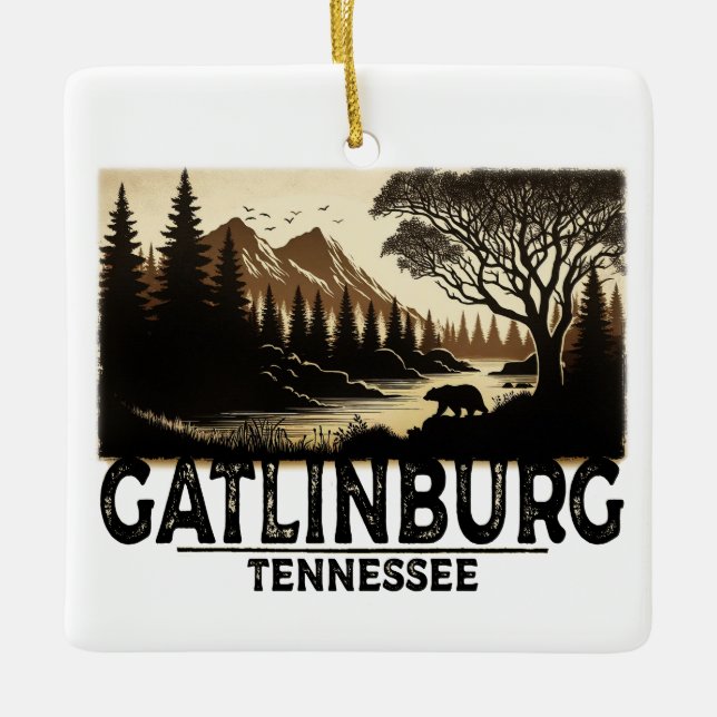 Gatlinburg Tennessee Vintage Smoky Mountains Ceramic Ornament (Front)