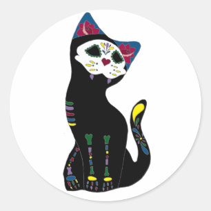'Gato Muerto' Dia De Los Muertos Cat Classic Round Sticker