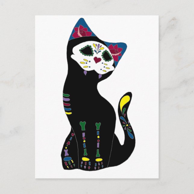 'Gato Muerto' Dia De Los Muertos Cat Postcard (Front)