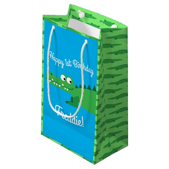 Gator Alligator Crocodile Birthday Party Small Gift Bag (Front Angled)