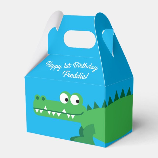 Gator Alligator Crocodile Kids 1st Birthday Party Favour Box (Back Side)