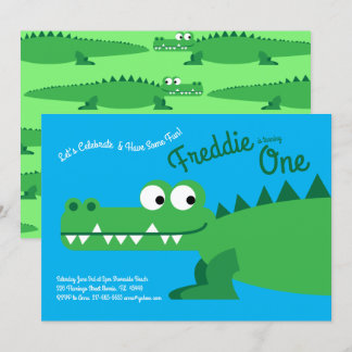 Gator Alligator Crocodile Kids 1st Birthday Party Invitation