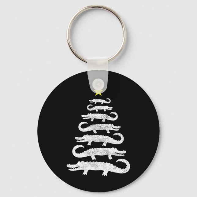 Gator Christmas Tree Wild Alligator Xmas Funny A  Key Ring (Front)